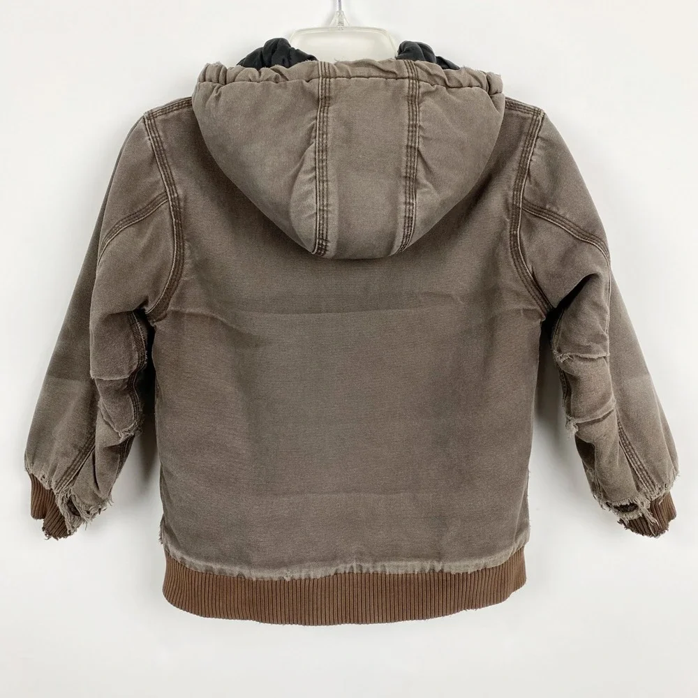 Carhartt Active Duck Canvas Quilted Lined Hooded Jacket Kids S 7-8 Brown